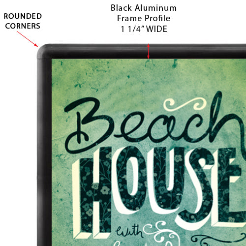 Rounded Corner Snap Frame 18x24 Comes in 1 1/4" Wide BLACK Exterior Trim  | Perfect for any Interior Decor
