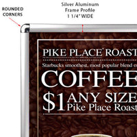 Rounded Corner Snap Frame 18x24 Comes in 1 1/4" Wide SILVER Exterior Trim | Perfect for any Interior Decor