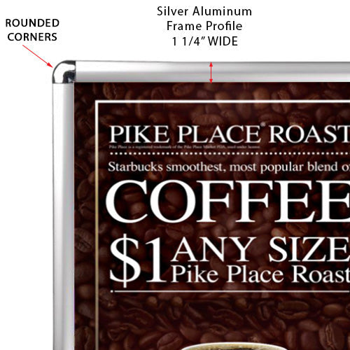 Rounded Corner Snap Frame 18x24 Comes in 1 1/4" Wide SILVER Exterior Trim | Perfect for any Interior Decor