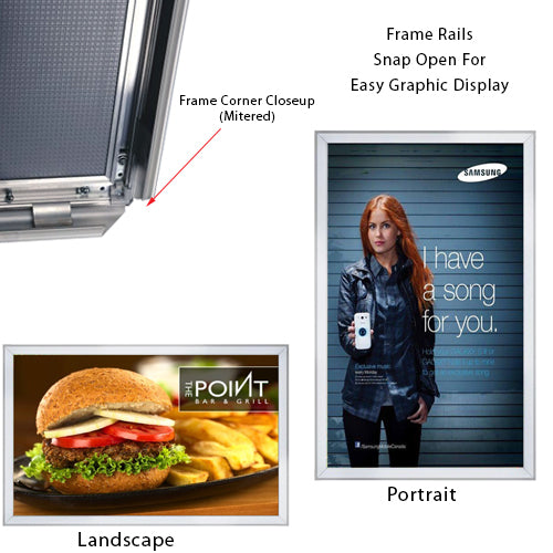 18 x 30 Snap Frame with Mitered Corners Wall Mounts in Portrait or Landscape Position