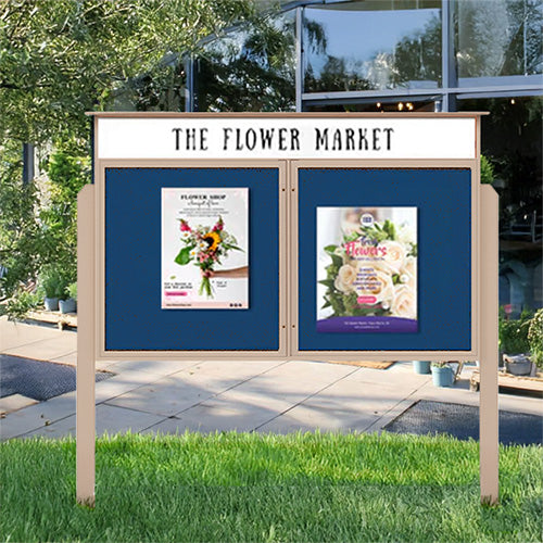 60" x 36" Outdoor Message Center Enclosed Cork Board with Header and Posts | Two Door Information Board