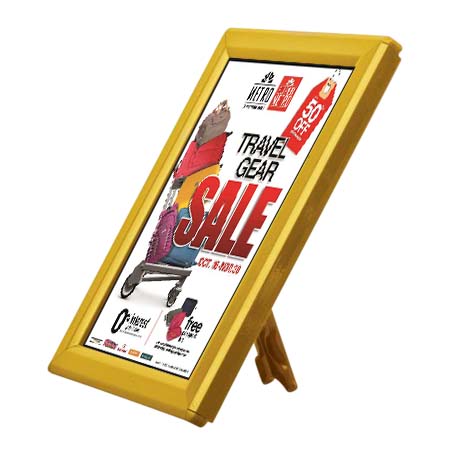 AD Promo Frame 5x7 Countertop Sign Frame with Yellow Snap Frame, Use Built-in Easel or Wall Mount