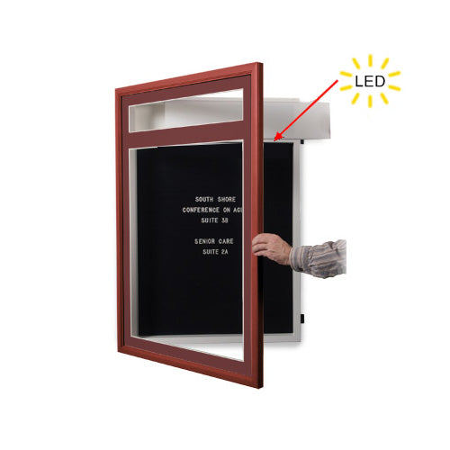 Enclosed Designer Wood Framed Letter Board SwingFrames | With Message Header + LED Light + 6 Sizes