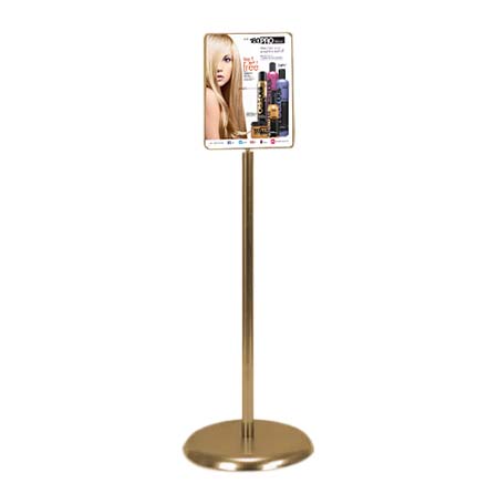 8.5 x 11 Sign Stand | Gold Finish Pedestal Sign Holder with Weighted Base