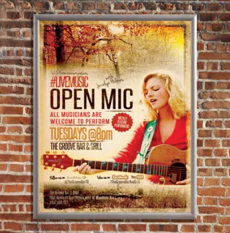 Weatherproof 22x28 Snap Frame Poster Sign Holder | Silver Metal Frame Finish