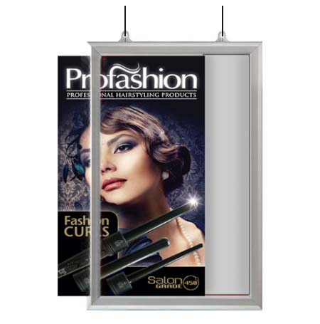 11x17 Slide-In Ceiling Mount Sign Holder 1" Wide | Mitered Silver Frame - Quick Ships