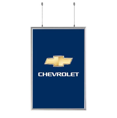 Ceiling Mount Display 24" x 36" with Two-Sided Snap Frame Poster Sign Holder | Silver Metal Frame Finish