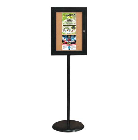 Indoor Enclosed Bulletin Board Floorstand 18 x 24 | Single Locking Door, Black