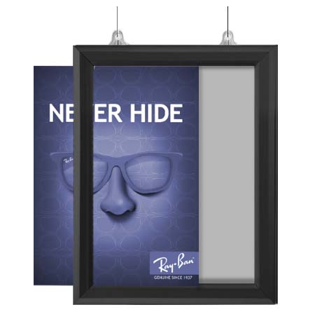 8.5x11 Slide-In Ceiling Mount Sign Holder 1" Wide | Mitered Black Frame Quick Ships