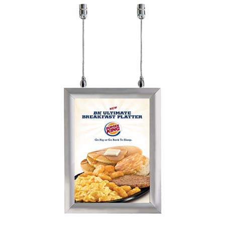 8.5x11 Ceiling Mount Display Snap Frame Poster Sign Holder | Two-Sided Silver Metal Frame Finish