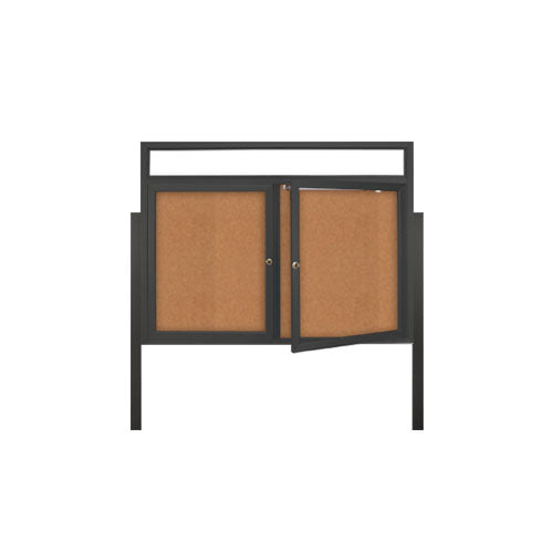 2-DOOR ILLUMINATED HEADER CORKBOARD 96" x 30" RADIUS EDGES WITH MITERED CORNERS (SHOWN IN BLACK)