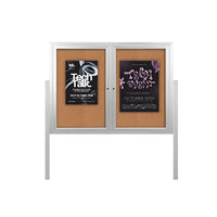 Freestanding 2 Door Outdoor Enclosed Bulletin Board 40x40 with Posts
