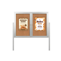 Freestanding 2 Door Outdoor Enclosed Bulletin Board 72x36 with Posts