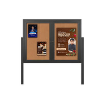Free-Standing 2-Door Outdoor Enclosed Bulletin Board 60 x 24 with Posts | All-Weather Durable Metal Display Case in 4 Finishes