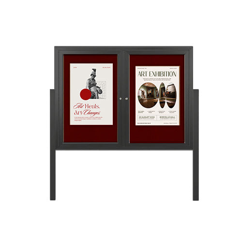 Freestanding 2 Door Outdoor Enclosed Bulletin Board 48x60 with Posts