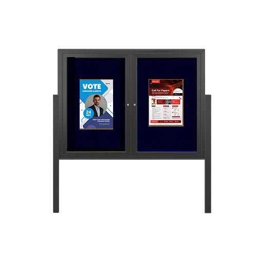 Free-Standing 2-Door Outdoor Enclosed Bulletin Board 48 x 36 with Posts | All-Weather Durable Metal Display Case in 4 Finishes