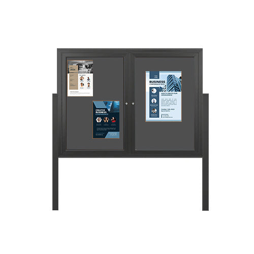 Freestanding 2 Door Outdoor Enclosed Bulletin Board 42x32 with Posts