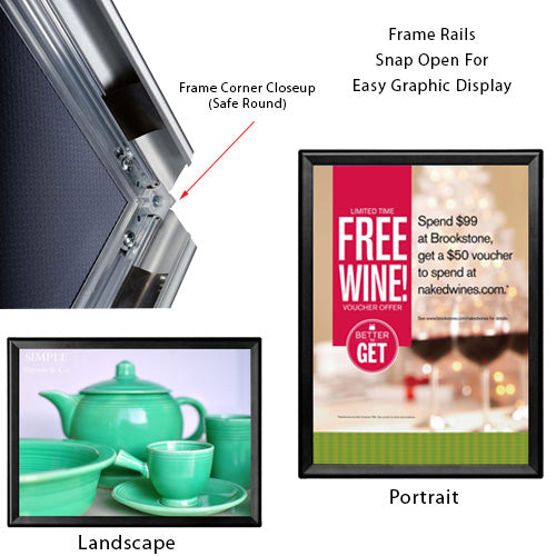 20 x 30 Snap Frame with Safe Round Corners Wall Mounts in Portrait or Landscape Position