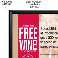 Mitered Safety Edge Rounded Corners Snap Frame with 1.25 Wide Black Frame Profile