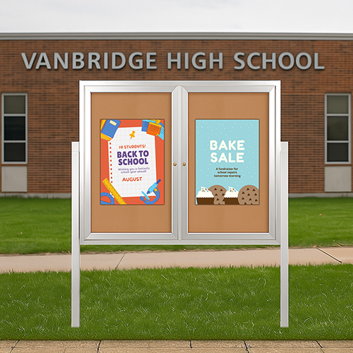 Freestanding Outdoor Enclosed Bulletin Board 48x60 with Posts (2 DOORS)