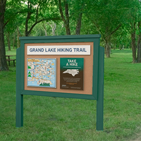 DOUBLE-SIDED Outdoor Message Center Cork Board 45" x 36" with Posts | BOTTOM Hinged