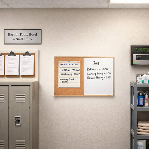 Value Line Combo Board 22x14 Wood Framed Cork Bulletin Marker Board (Open Face with Wood Trim)