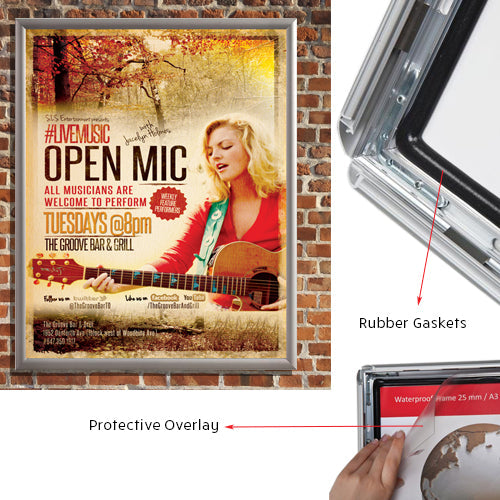 Wall Mount, Weatherproof, Fast Change 22x28 Snap Frame in a Silver Finish