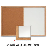 22x14 MAGNETIC WHITEBOARD / CORK COMBINATION HAS 1" WIDE SOLID OAK FRAME