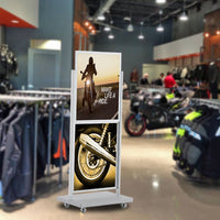 65" Tall, Heavy-Duty 22x28 Rolling Powerhouse 2-Tier Poster Display Stand with Lockable Casters