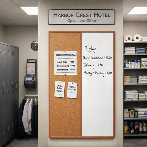 Value Line Combo Board 24x48 Wood Framed Cork Bulletin Marker Board (Open Face with Wood Trim)