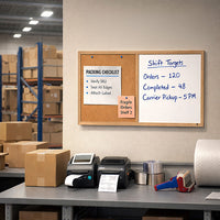 Value Line Combo Board 24x12 Wood Framed Cork Bulletin Marker Board (Open Face with Wood Trim)