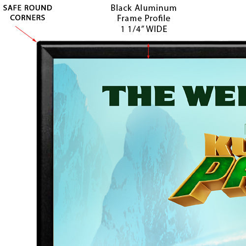 Mitered Safety Edge Rounded Corners Snap Frame with 1.25 Wide Black Frame Profile