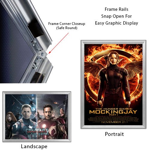 27 x 40 Snap Frame with Safe Round Corners Wall Mounts in Portrait or Landscape Position