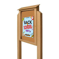 27x41 Outdoor Message Center with Posts and Cork Board Wall Mounted - LEFT Hinged