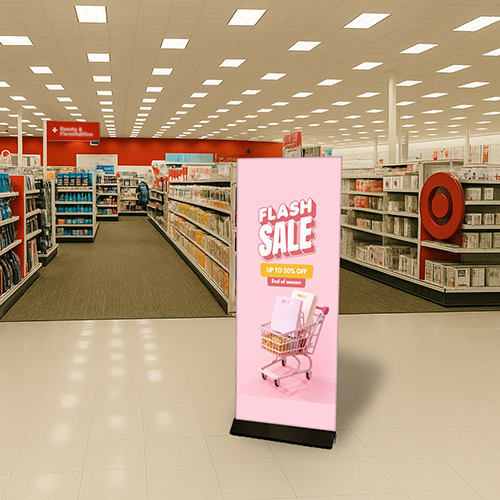 Modern Mount Floor Base Poster Stand | 14-Inch Wide, M-Shaped Steel Base for Rigid Graphic Boards Up To 1" Thick