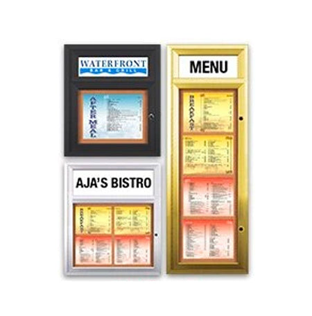 Outdoor Enclosed Menu Cases with Header for 8 1/2" x 11" Portrait Menu (Radius Edge) Sizes