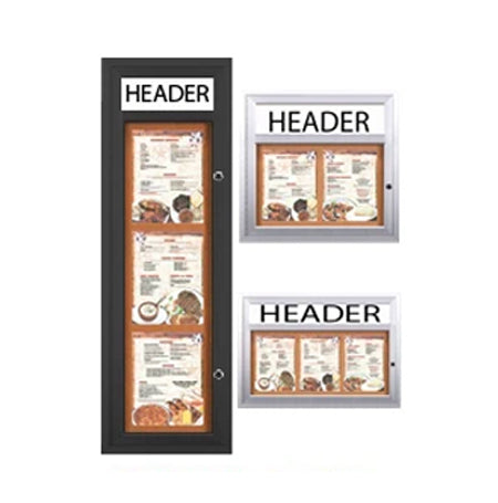 Outdoor Enclosed Menu Cases with Header & Lights for 8 1/2" x 11" Landscape Menu (Radius Edge) Sizes