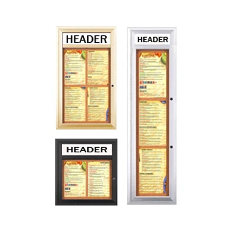 Outdoor Enclosed Menu Cases with Header for 8 1/2" x 14" Portrait Menu Sizes (Radius Edge)