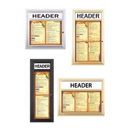 Outdoor Enclosed Menu Cases with Header & Lights for 8 1/2" x 14" Portrait Menu Sizes (Radius Edge)