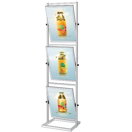 THREE TIER TILTED 22x28 SIGN FRAME SIGN STANDS (SHOWN in SILVER)