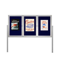 Freestanding 3 Door Outdoor Enclosed Bulletin Board 72x36 with Posts