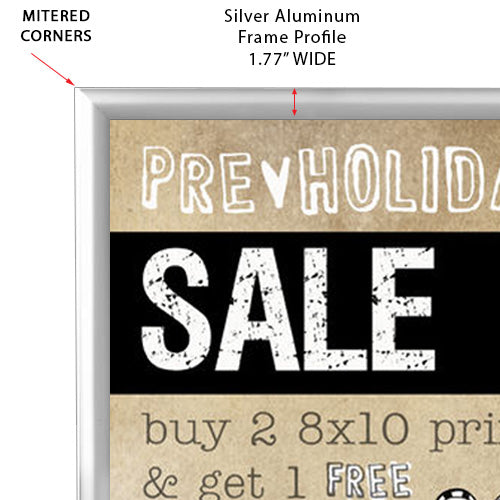 30x40 Snap Frame with Mitered Corners Silver Sign Frame 1.77 Width ...