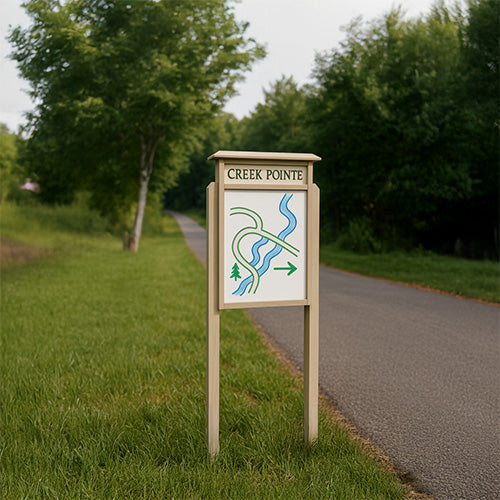 40" x 60" Standing Outdoor Message Center Magnetic White Dry Erase Board with Header (Single Door)