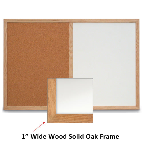 36x36 MAGNETIC WHITEBOARD / CORK COMBINATION HAS 1" WIDE SOLID OAK FRAME