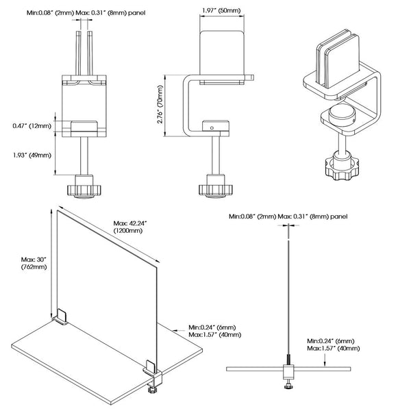 Desk Edge C-Clamp Bracket Set Drawings