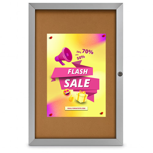 1.25 Inch Deep Super Slim Elevator Display Cases 24 x 36 | Locking Elevator Frame with Cork Board