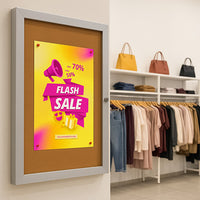 1.25 Inch Deep Super Slim Elevator Display Cases 24 x 36 | Locking Elevator Frame with Cork Board