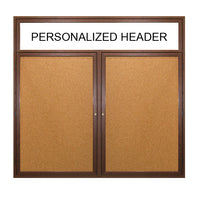 2 DOOR WOOD CORK BOARD 40 x 40 WITH HEADER & LIGHTS (SHOWN IN WALNUT)