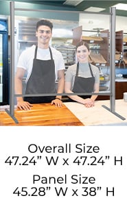 47.2" W x 47.2" H Adjustable Aluminum Frame Acrylic Countertop Sneeze Guard