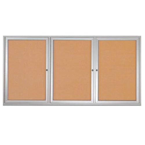 72 x 30 Enclosed Outdoor Bulletin Board Display Case LED Lighted with 3 Door Metal Cabinet in 4 Finishes